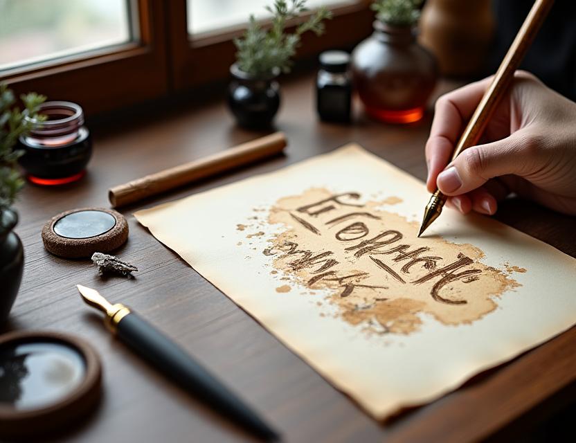 Traditional calligraphy workspace at Varnika Studio