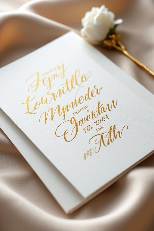 Elegant wedding invitation with gold calligraphy
