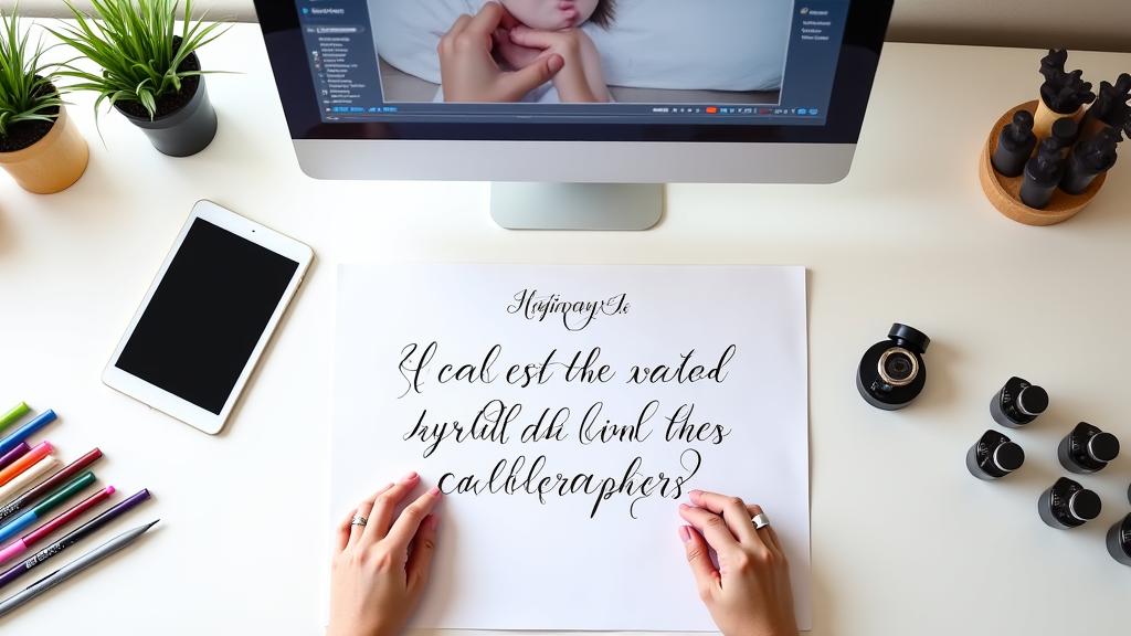 Online calligraphy tutorial setup with teacher